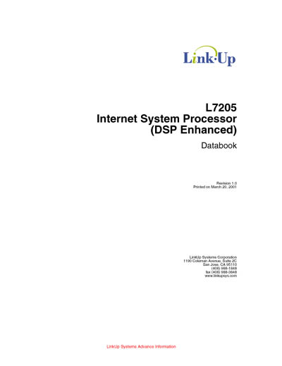 LinkUp L7205 Internet System Processor (DSP Enhanced) Databook