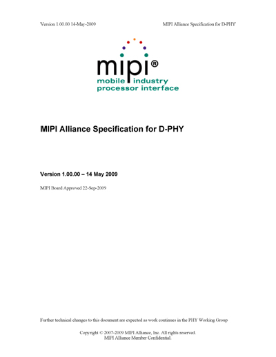 MIPI Alliance Specification for D-PHY