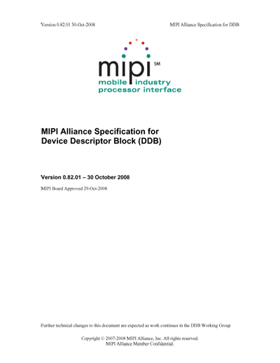 MIPI Alliance Specification for Device Descriptor Block (DDB)
