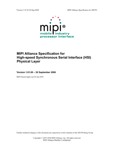 MIPI Alliance Specification for High-speed Synchronous Serial Interface (HSI) Physical Layer
