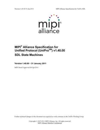MIPI Alliance Specification for Unified Protocol (UniPro) SDL State Machines