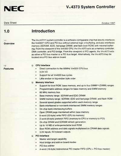 NEC VRC4373 MIPS System Controller Data Sheet