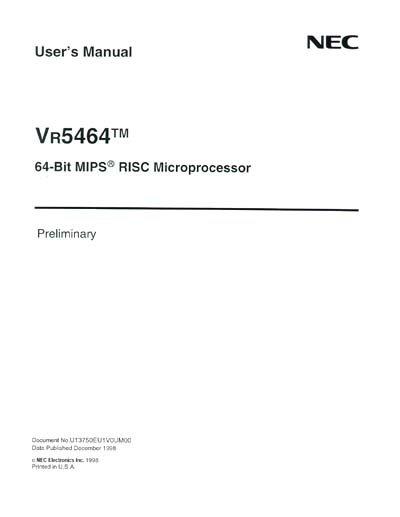 NEC VR5464 MIPS Processor User's Manual