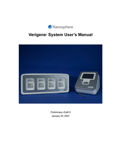 Nanosphere Verigene Molecular Diagnostics System User's Manual