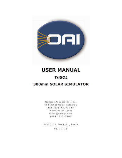 OAI TriSOL 300mm Solar Simulator
User Manual