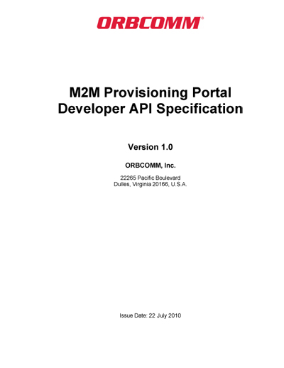 ORBCOMM M2M Provisioning Portal XML, SOAP, and WSDL Developer API