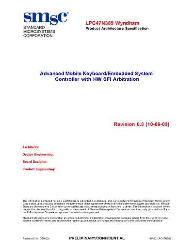 Standard Microsystems Corporation (SMSC) LPC47N359 Mobile Embedded System Controller Specification
