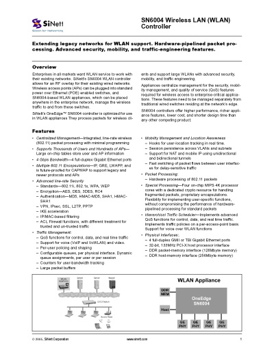 Sinett SN6004 Wireless LAN Controller Datasheet