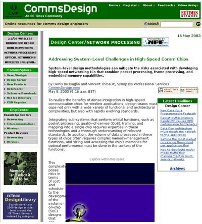 Synopsys CommsDesign Magazine Article: Addressing System-Level Challenges in High-Speed Comm Chips