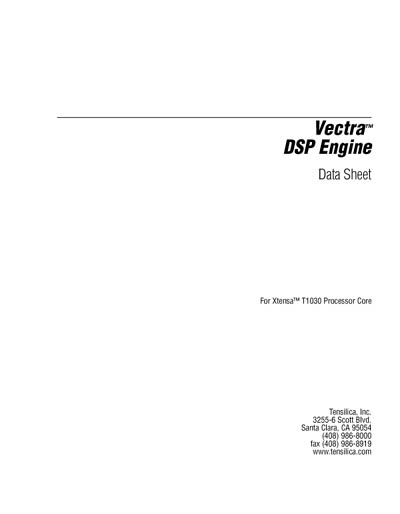 Tensilica Vectra DSP Engine Data Sheet