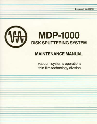 Varian MDP-1000 Disk Sputtering System Maintenance Manual