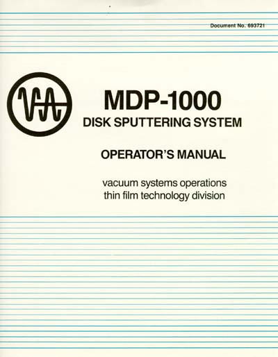 Varian MDP-1000 Disk Sputtering System Operator's Manual