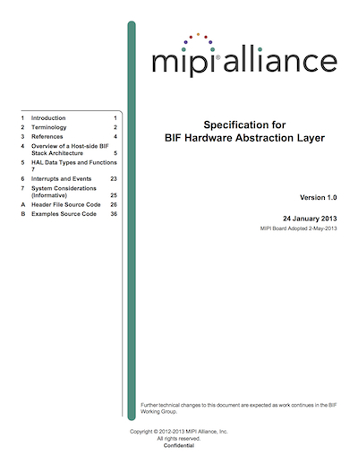 MIPI Alliance Specification for BIF Hardware Abstraction Layer (HAL)