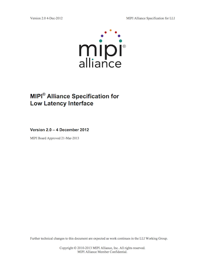 MIPI Alliance Specification for Low Latency Interface (LLI)