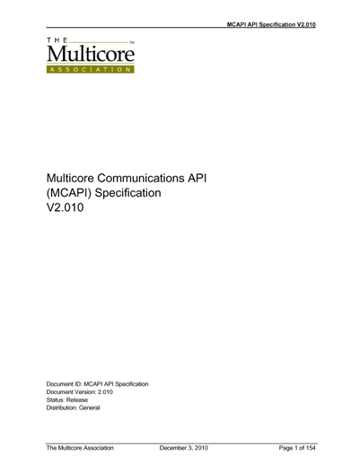 Multicore Association  Multicore Communications API (MCAPI) Specification