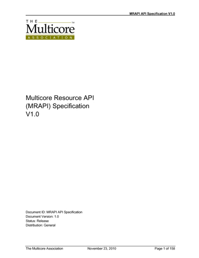 Multicore Association Multicore Resource API (MRAPI) Specification