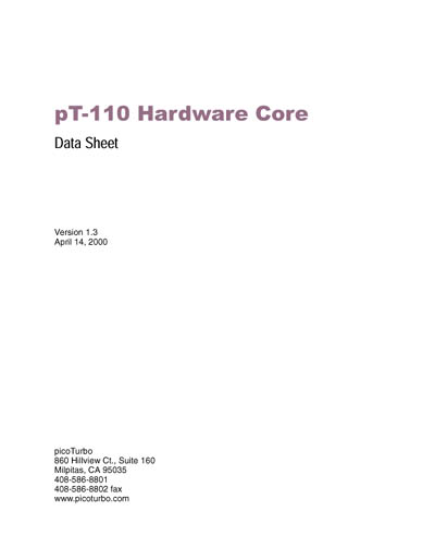 picoTurbo ARM-Compatible pT-110 Hardware Core Data Sheet