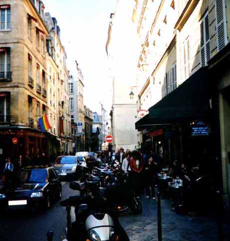 picture of rue vieille du temple by the front door to our 
				apartment
