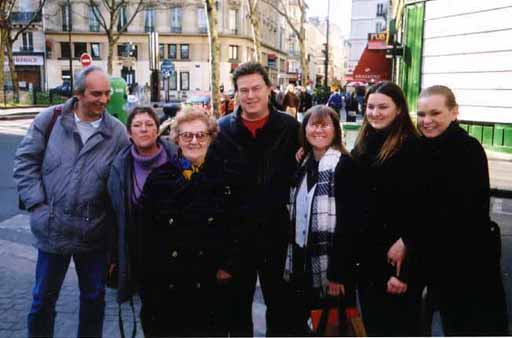 picture of margueritte miniclier with her meneclier 
				cousins outside a restaurant