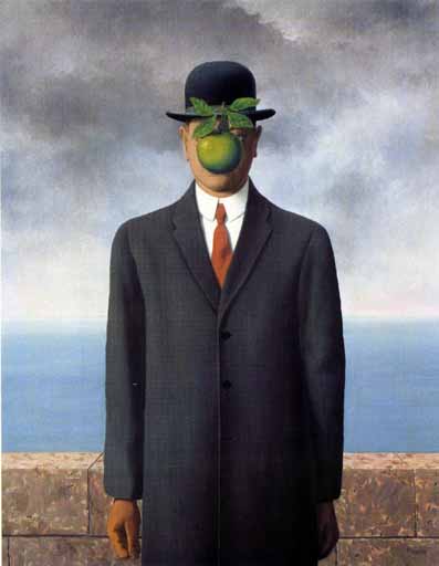 picture of painting of man with apple by magritte